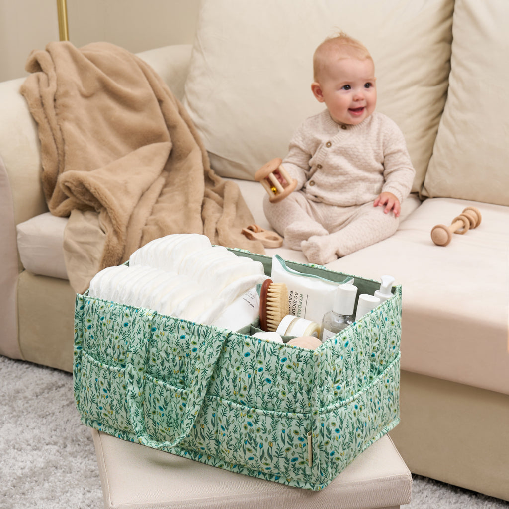 Organic Cotton Nappy Caddy - Spring Green