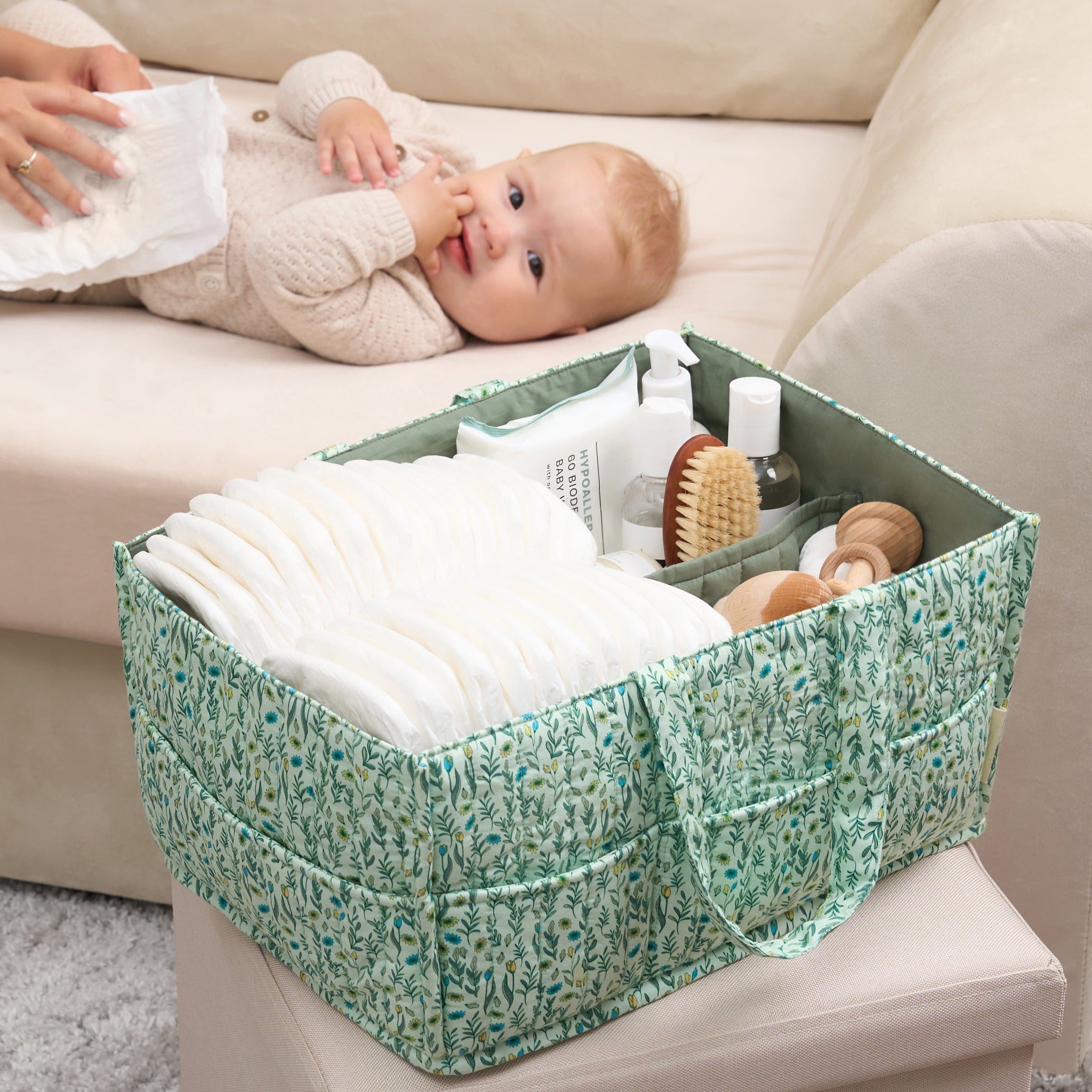 Organic Cotton Nappy Caddy - Spring Green