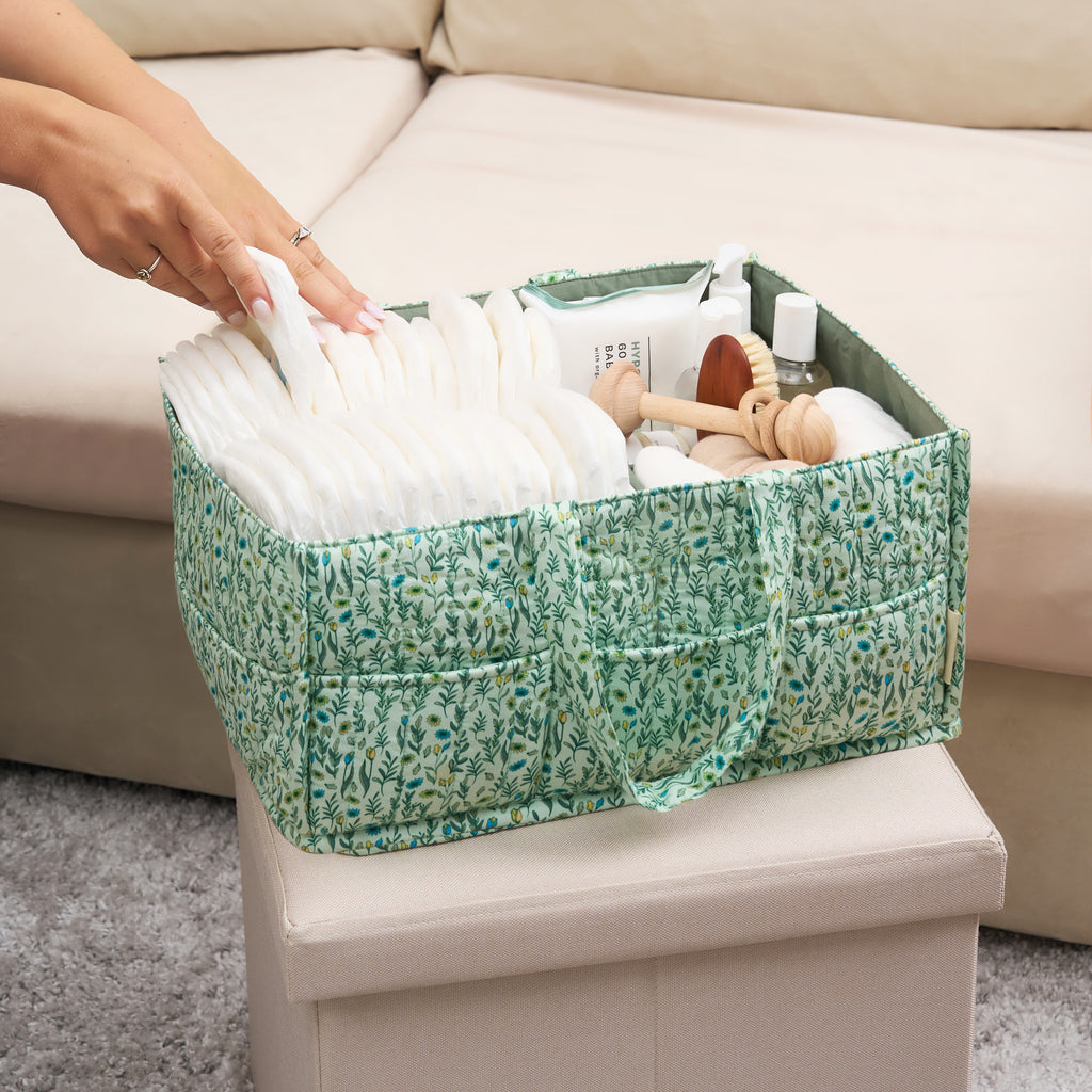 Organic Cotton Nappy Caddy - Spring Green