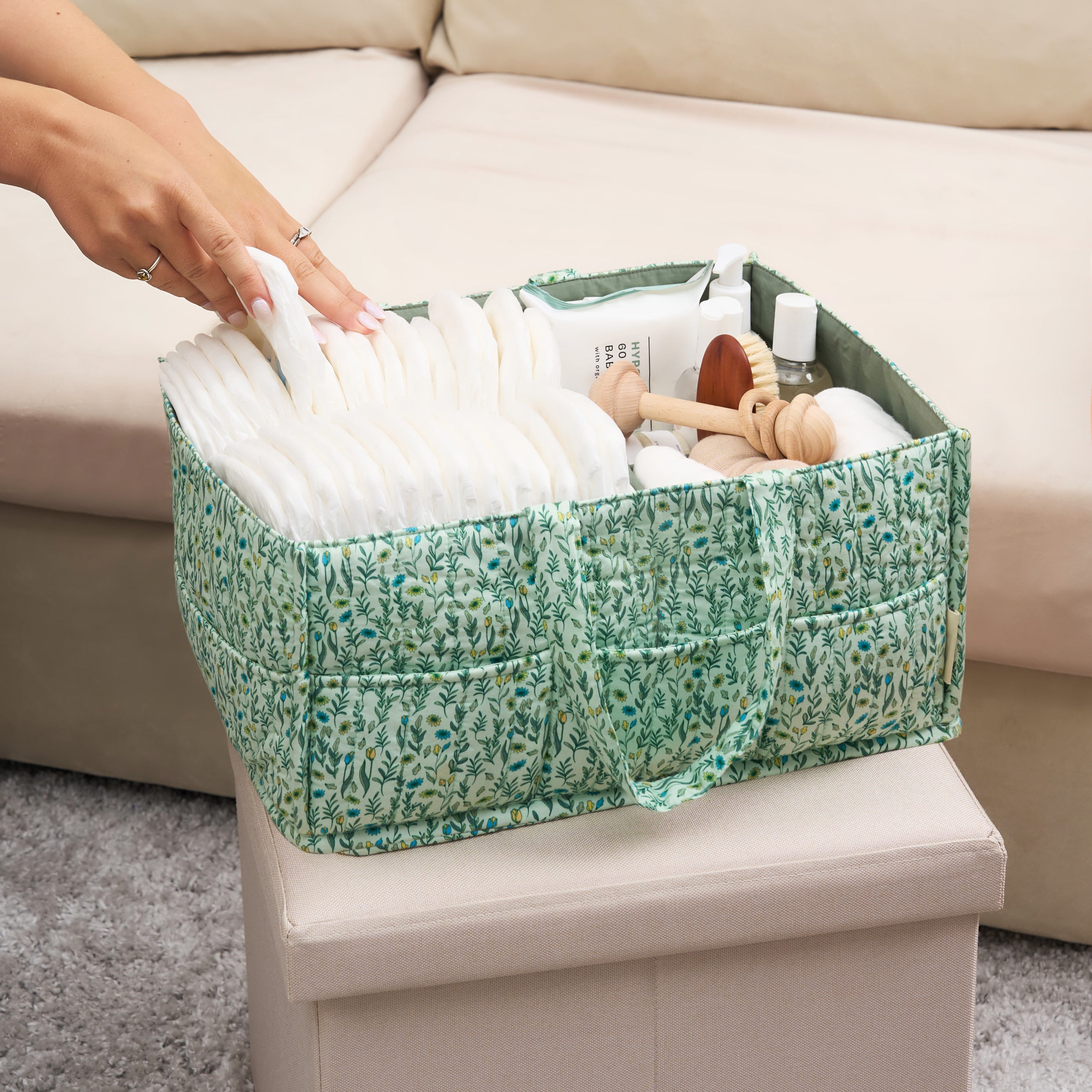 Organic Cotton Nappy Caddy - Spring Green