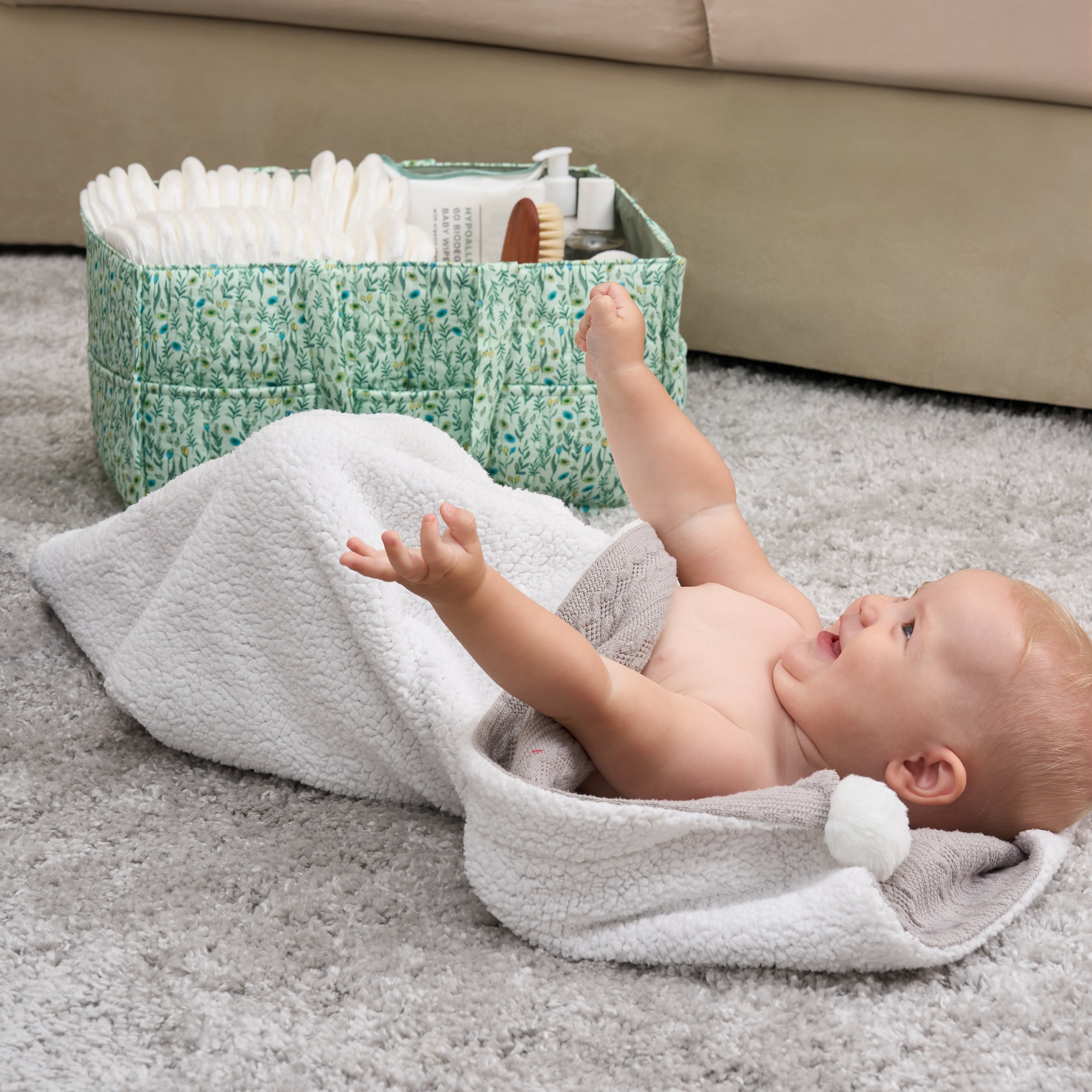 Organic Cotton Nappy Caddy - Spring Green