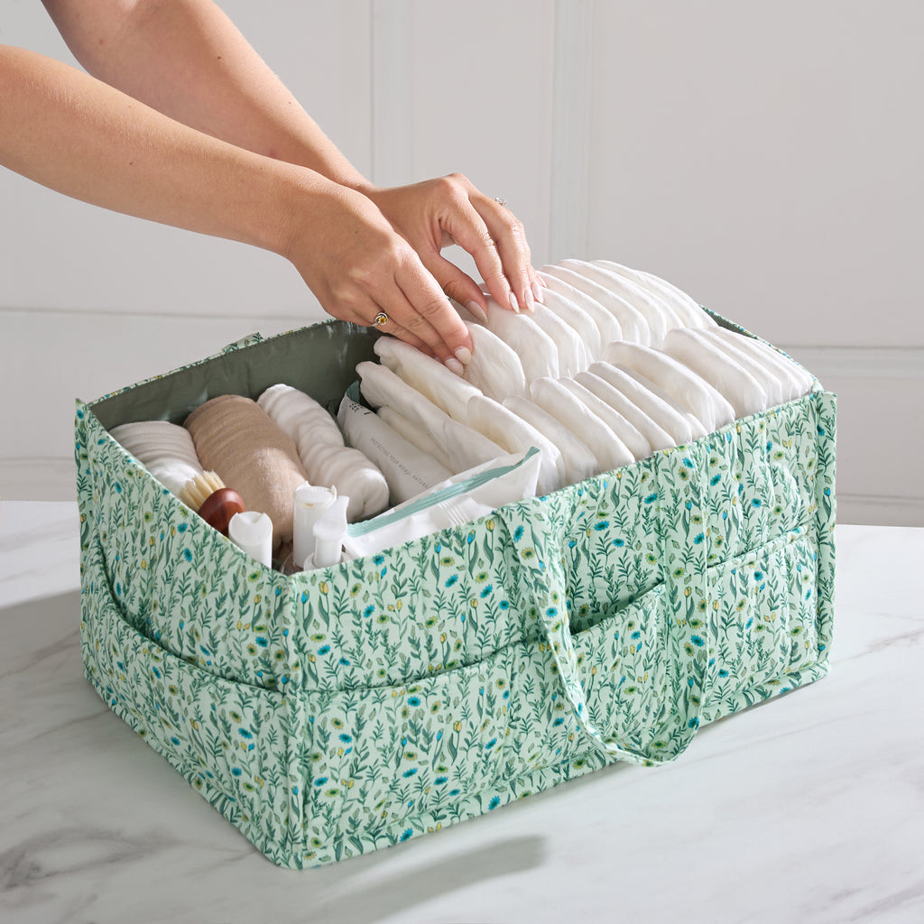 Organic Cotton Nappy Caddy - Spring Green