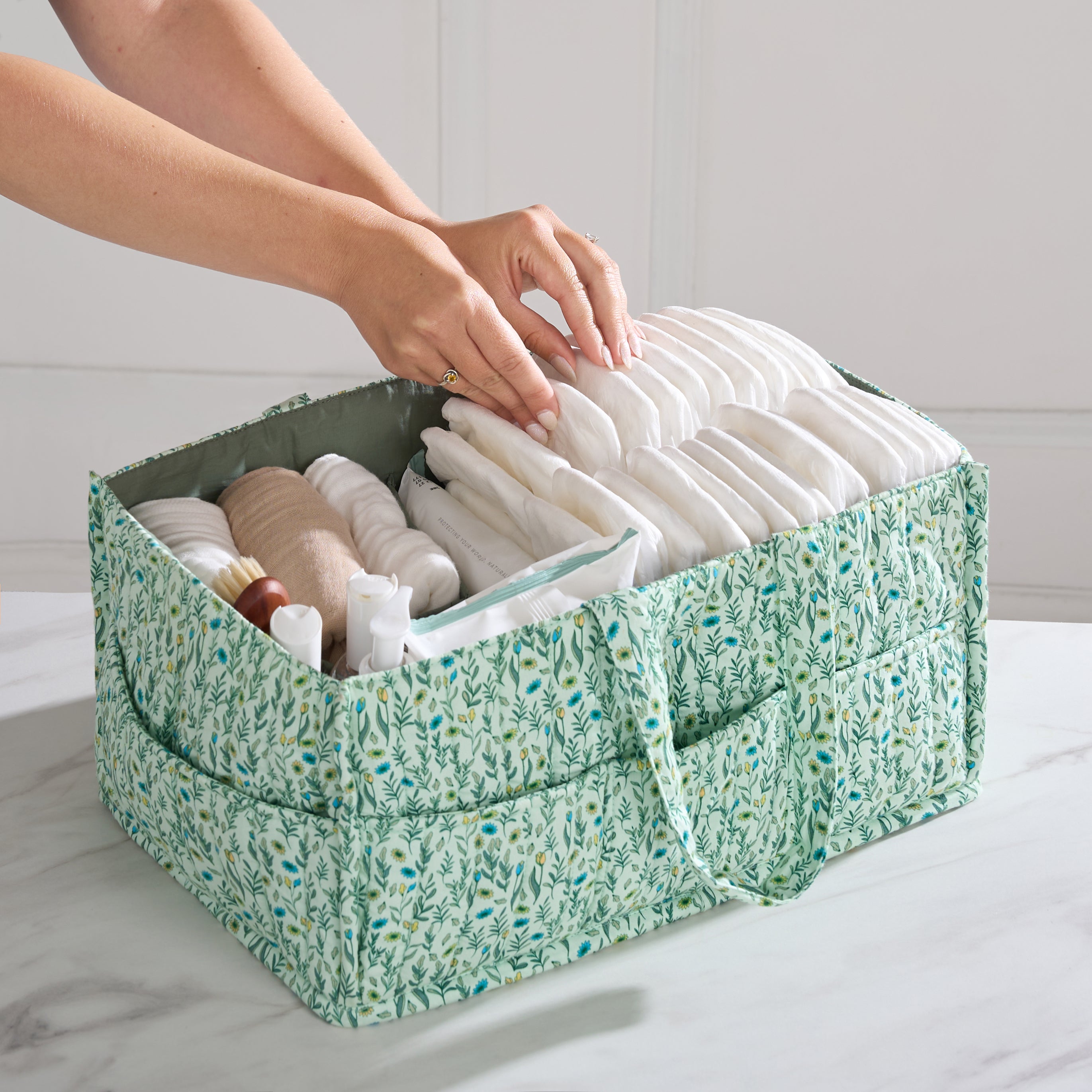 Organic Cotton Nappy Caddy - Spring Green