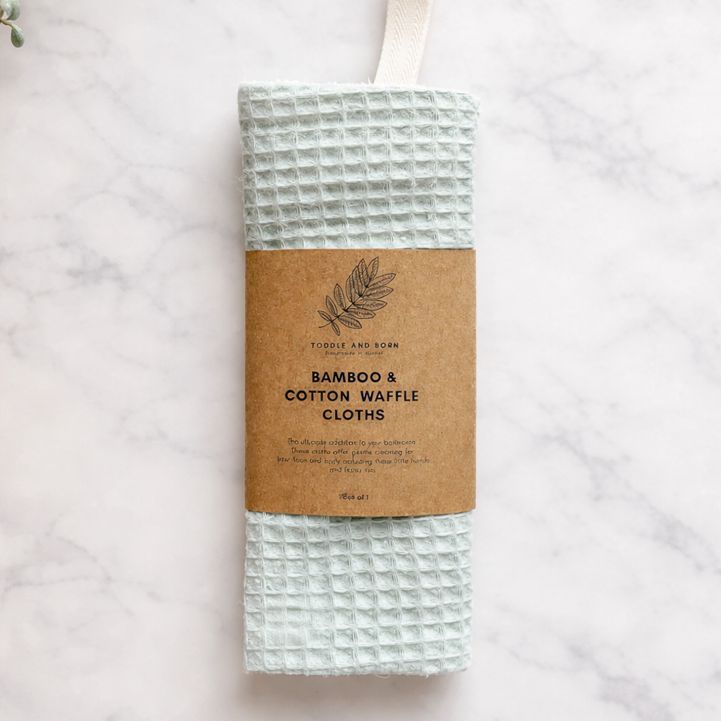 Bamboo and cotton waffle baby washcloth in soft green