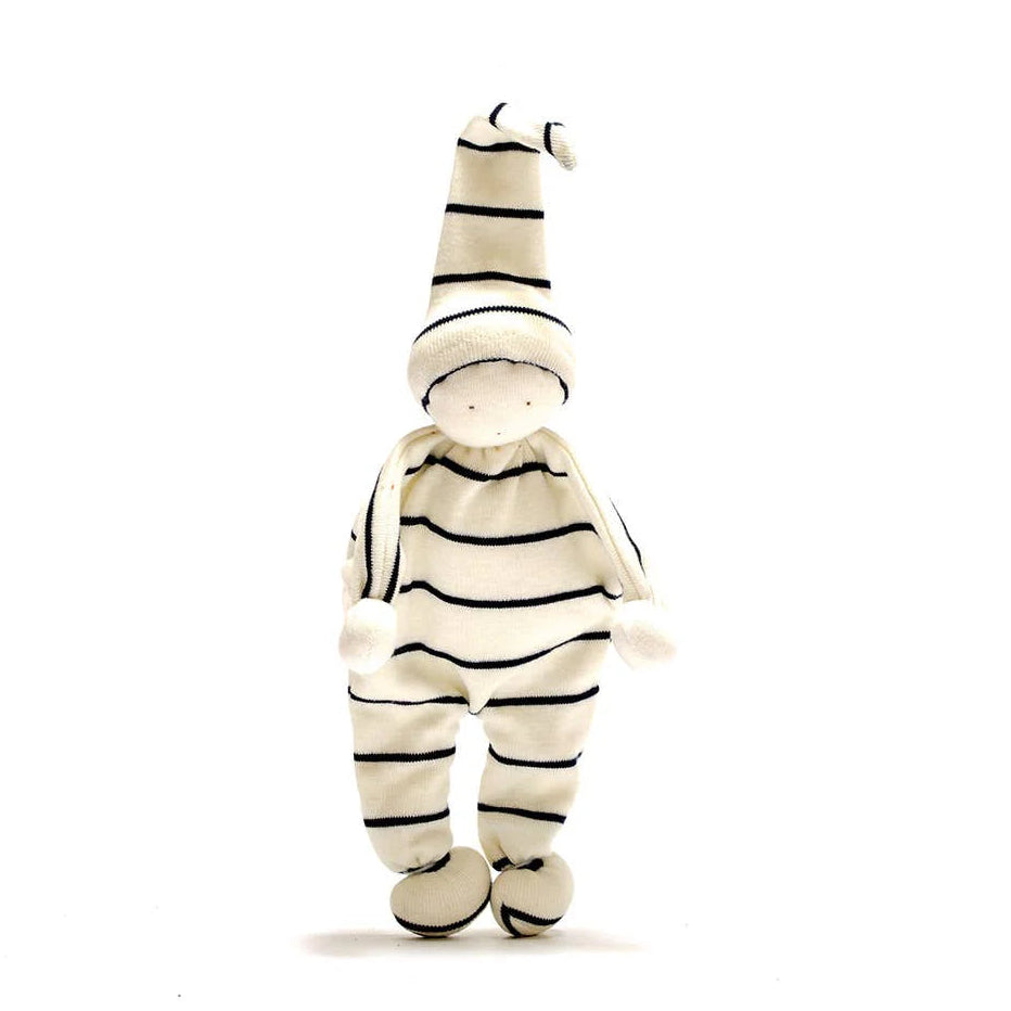 Soft organic cotton baby comforter toy with striped design