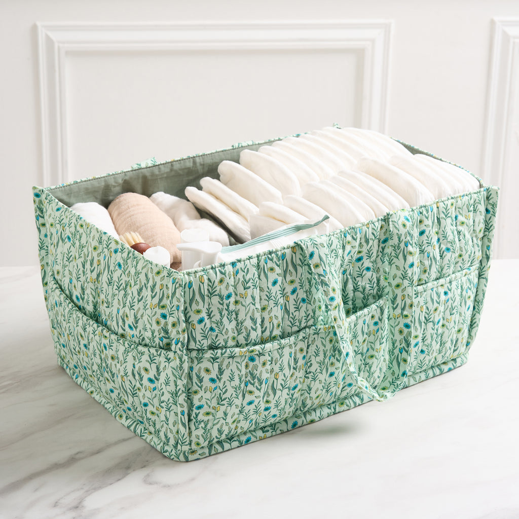 Organic Cotton Nappy Caddy - Spring Green