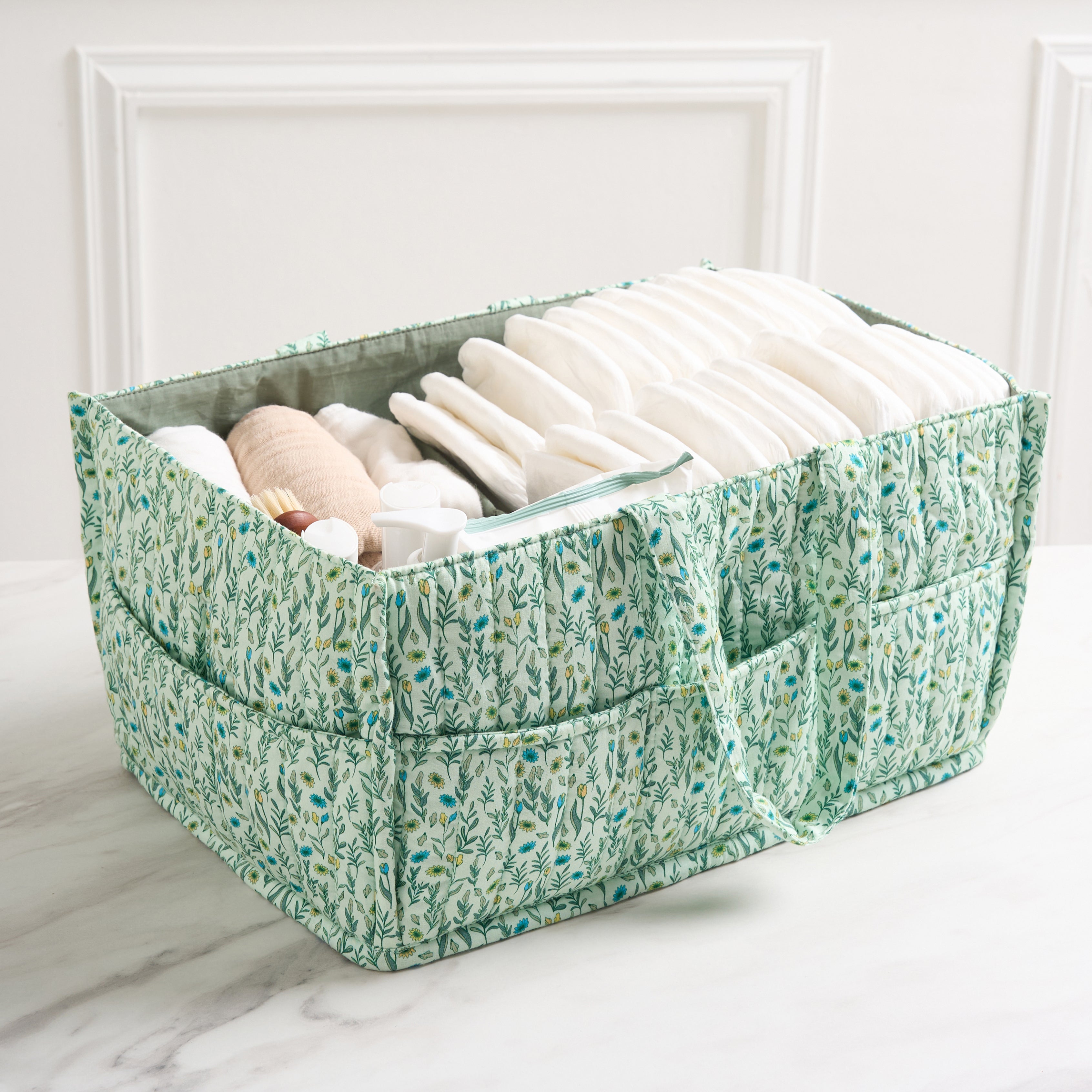 Organic Cotton Nappy Caddy - Spring Green
