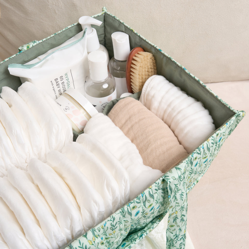 Organic Cotton Nappy Caddy - Spring Green