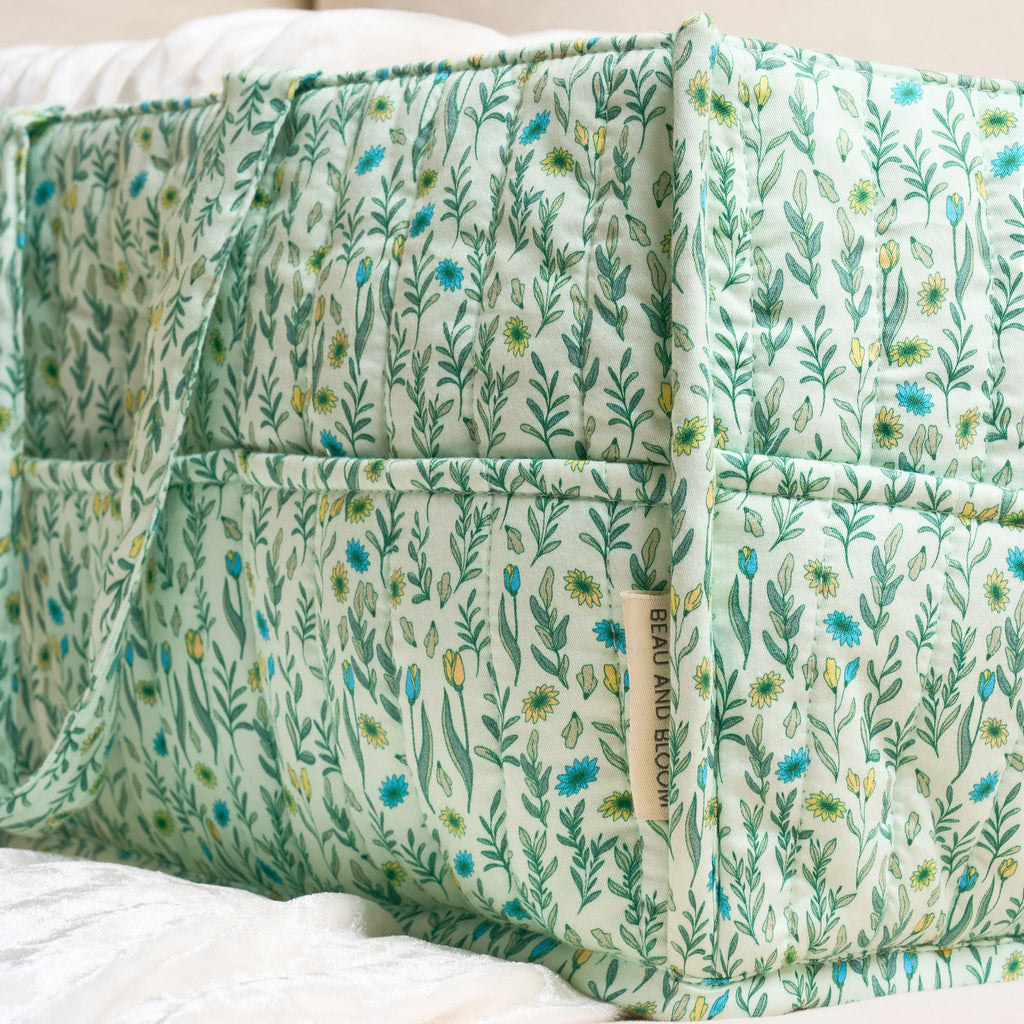 Organic Cotton Nappy Caddy - Spring Green