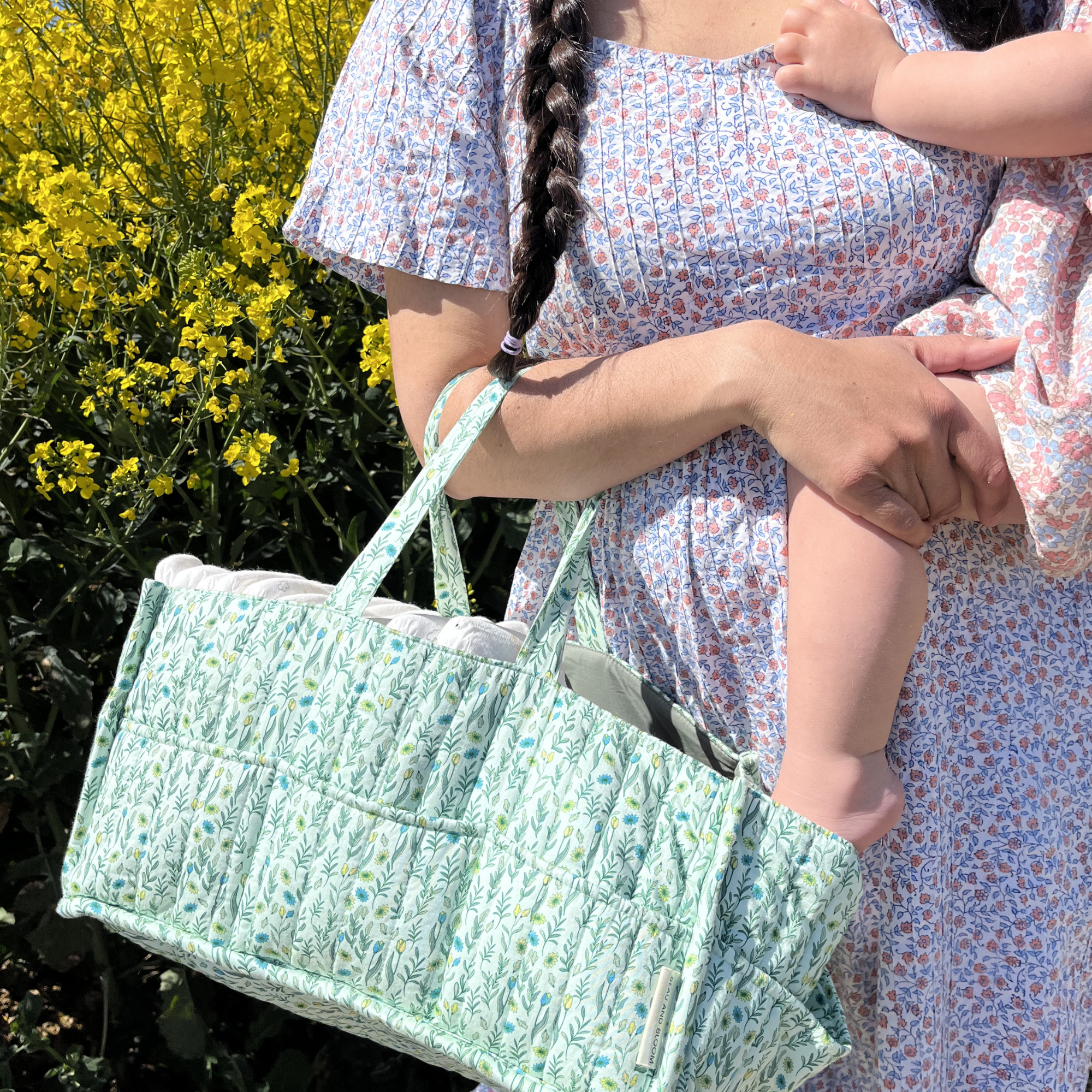 Organic Cotton Nappy Caddy - Spring Green